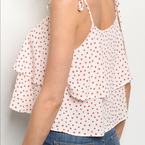 Red polka dots spaghetti straps top - Picture 2 of 13